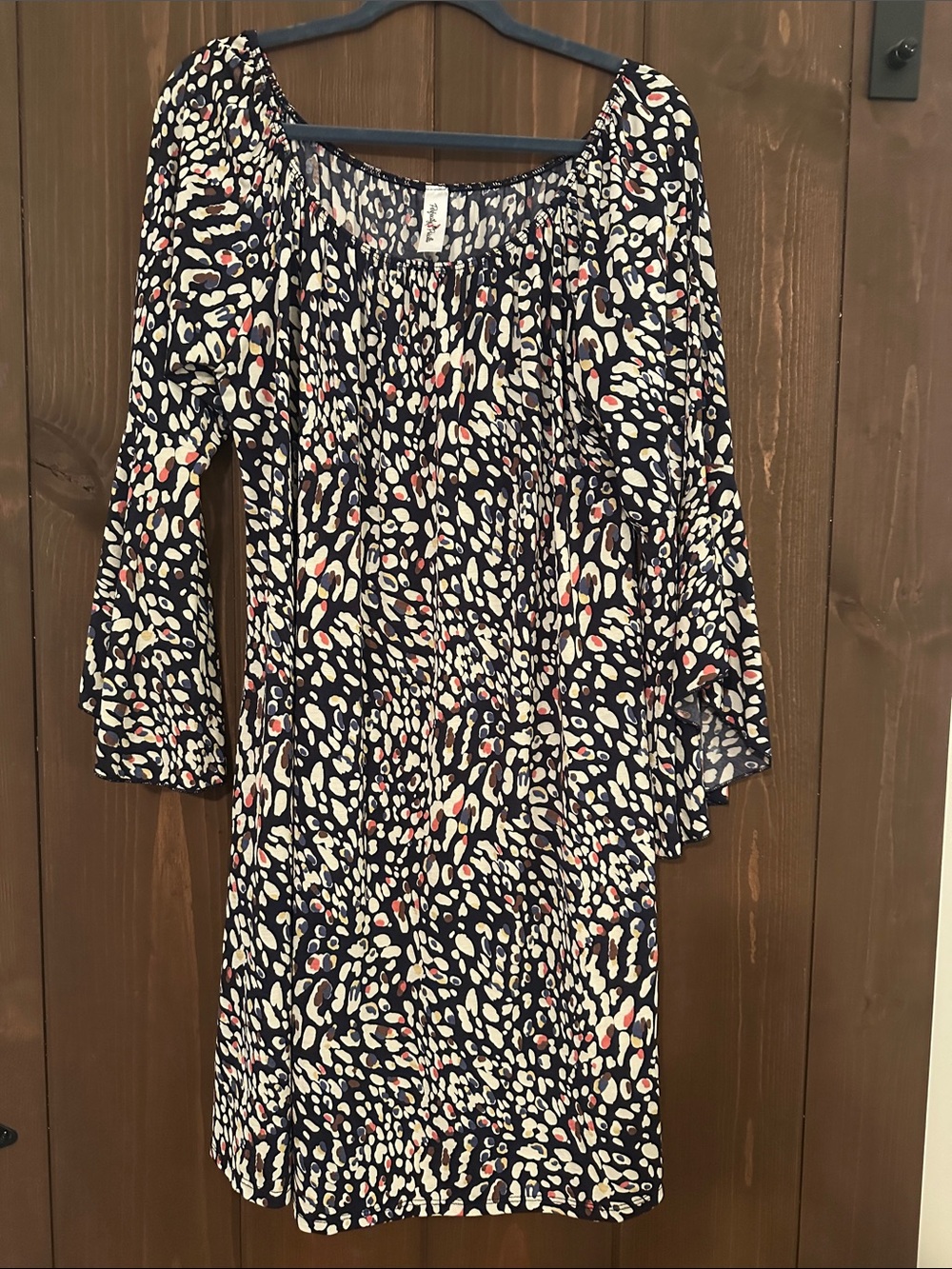 Women's Navy Animal-Print Long Sleeve Swing Dress